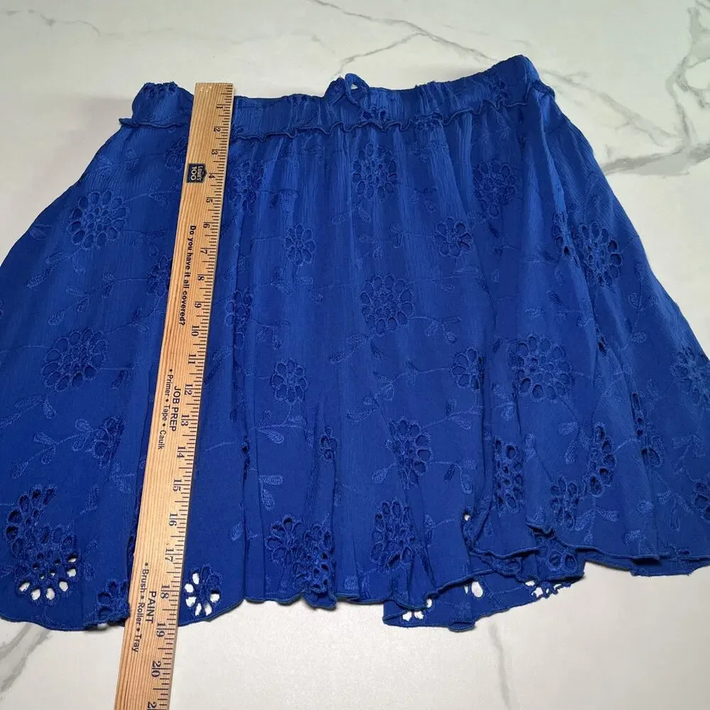 Rewind Womens Size Large Royal Blue Skirt Embroidered Floral Pull On Elastic NEW